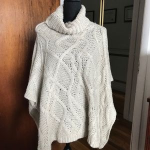 Adrienne Vittadini Studio Cable Knit Turtleneck Poncho One Size